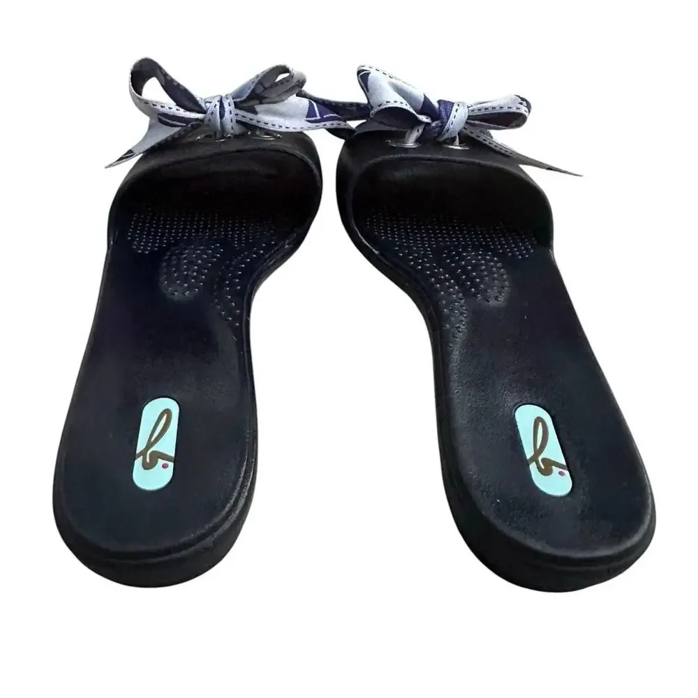 Oka-B Navy Comfort Slide Sandals Blue Sailboat Bow Women Size L (10-11) Made USA